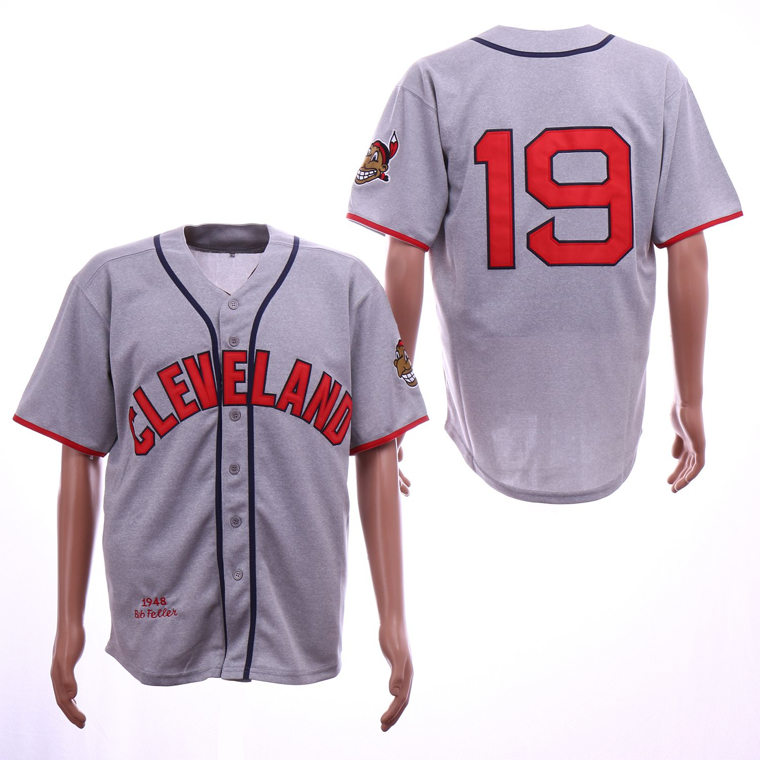 Men Cleveland Indians #19 No name Throwback 1948 MLB Jerseys